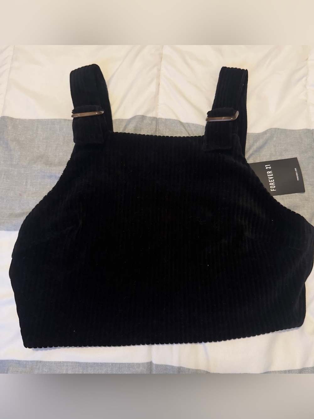 Forever 21 Black Corduroy Cropped Tank with Buckle Straps